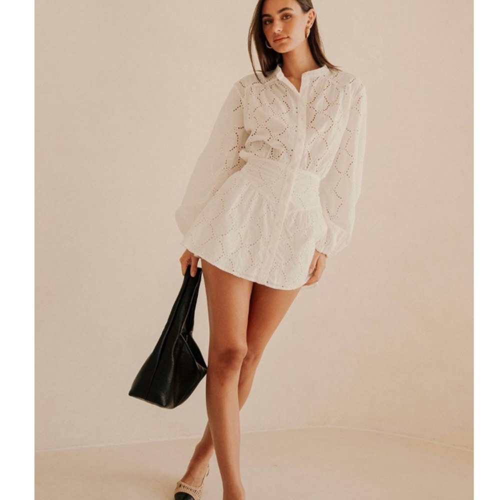 Sabo Skirt S White Eyelet Dress with Long Sleeves
